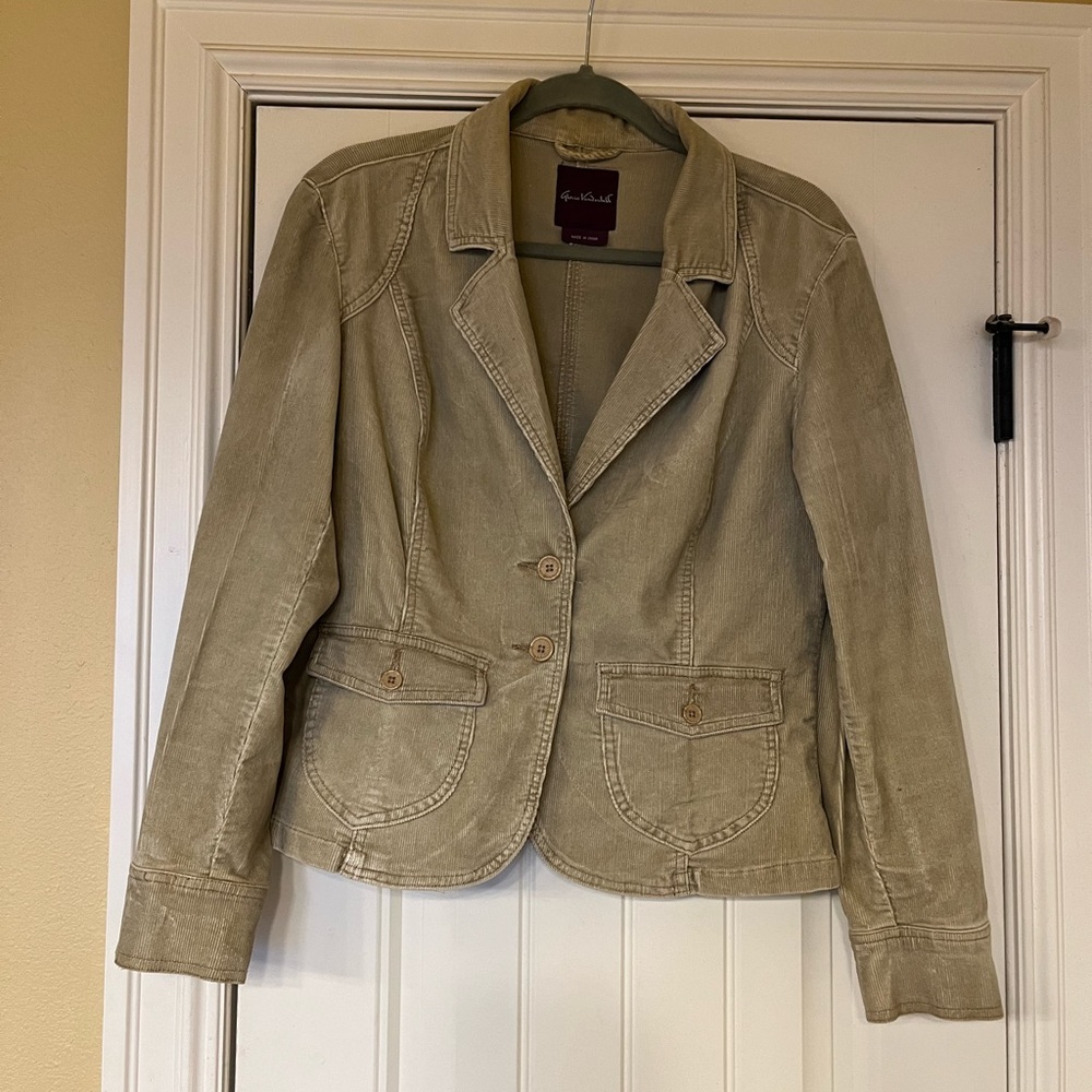 Tan corduroy jacket- size PL—goes great with jeans, skirts, or dresses!